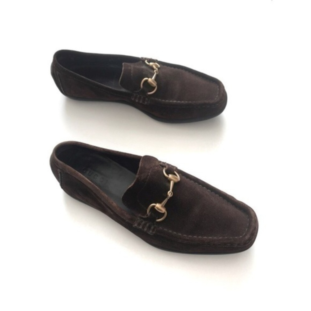Gucci Driver Gold Horsebit Brown Loafer Shoes